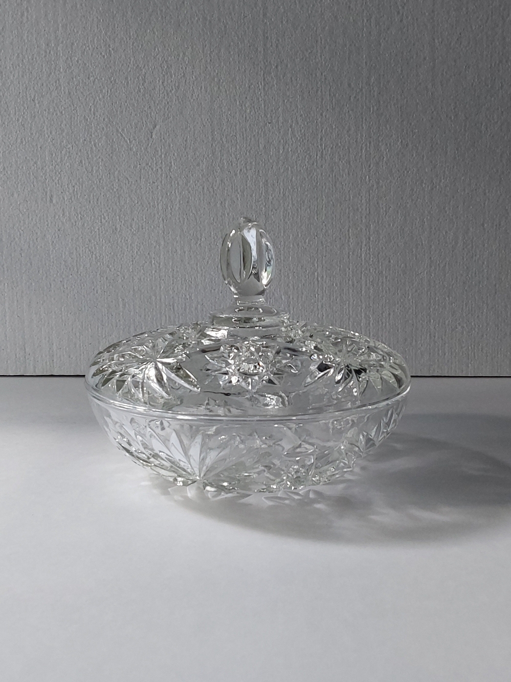 Clear Cut Glass Candy Dish With Lid